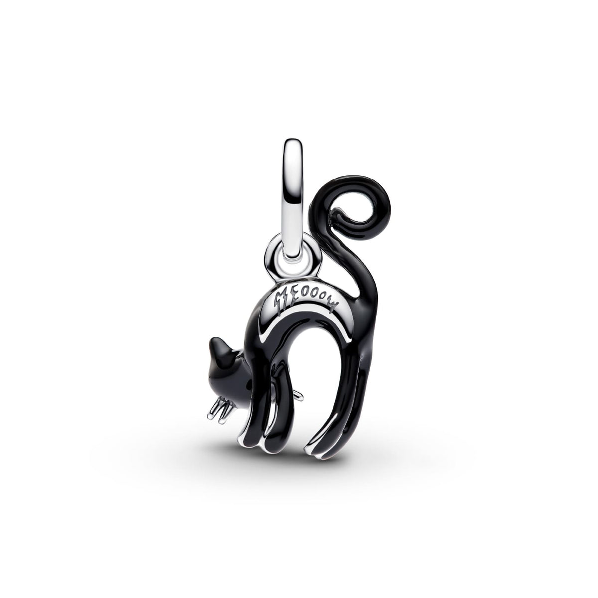 Charm pendente Pandora in argento e smalto con gatto nero MISURA UNICA