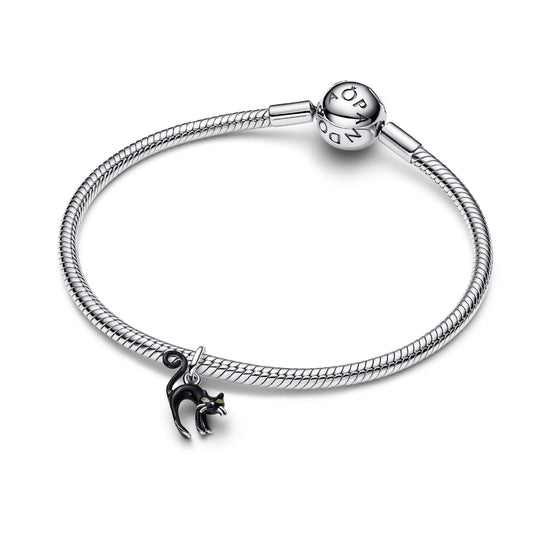 Charm pendente Pandora in argento e smalto con gatto nero MISURA UNICA
