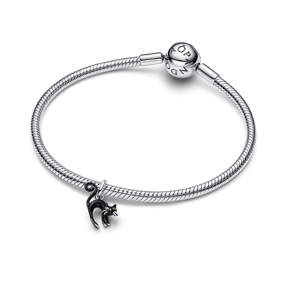 Charm pendente Pandora in argento e smalto con gatto nero MISURA UNICA