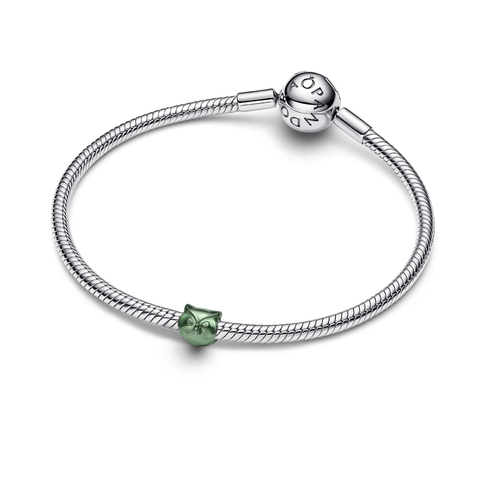 Mini charm Pandora in argento gufo effetto metallico verde MISURA UNICA