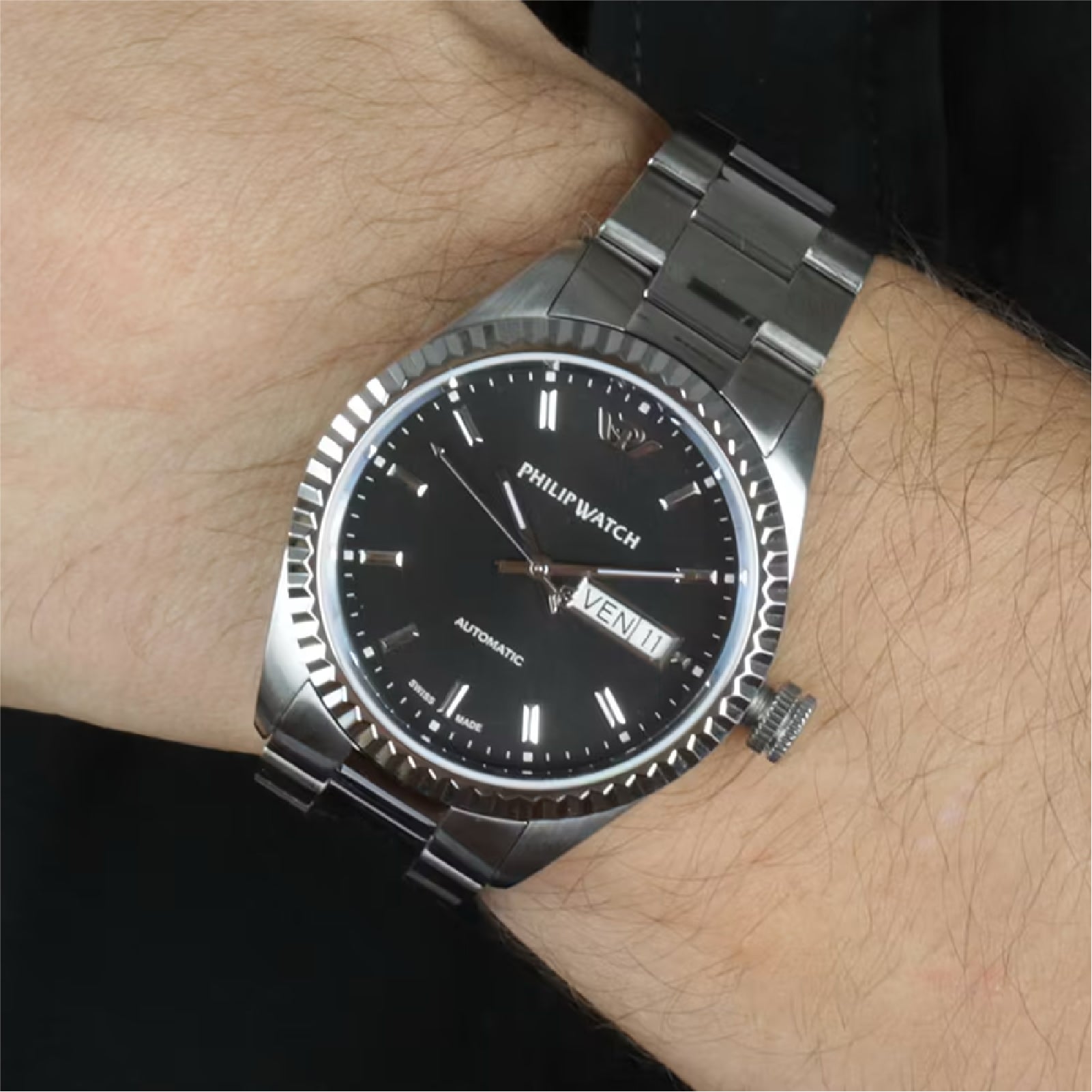 Orologio solo tempo Philip Watch in acciaio quadrante nero MISURA UNICA