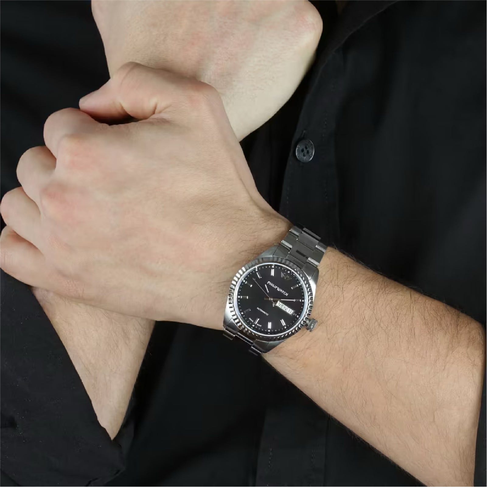 Orologio solo tempo Philip Watch in acciaio quadrante nero MISURA UNICA