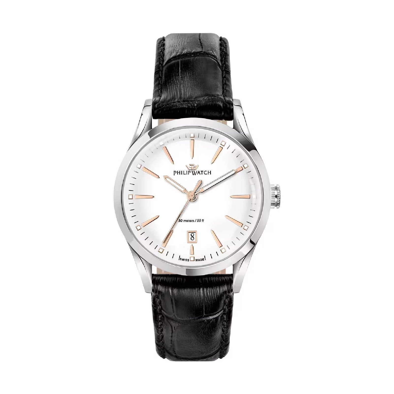 Orologio solo tempo Philip Watch in acciaio e pelle nera MISURA UNICA