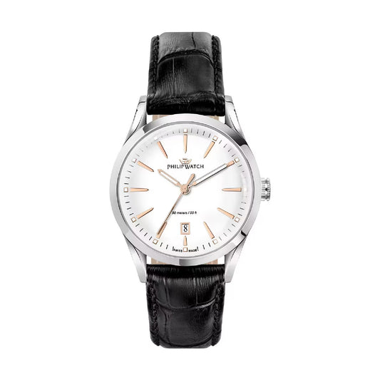 Orologio solo tempo Philip Watch in acciaio e pelle nera MISURA UNICA