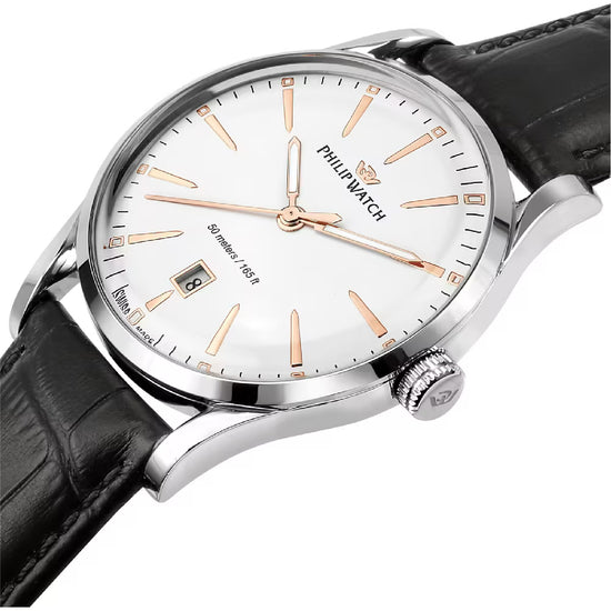 Orologio solo tempo Philip Watch in acciaio e pelle nera MISURA UNICA