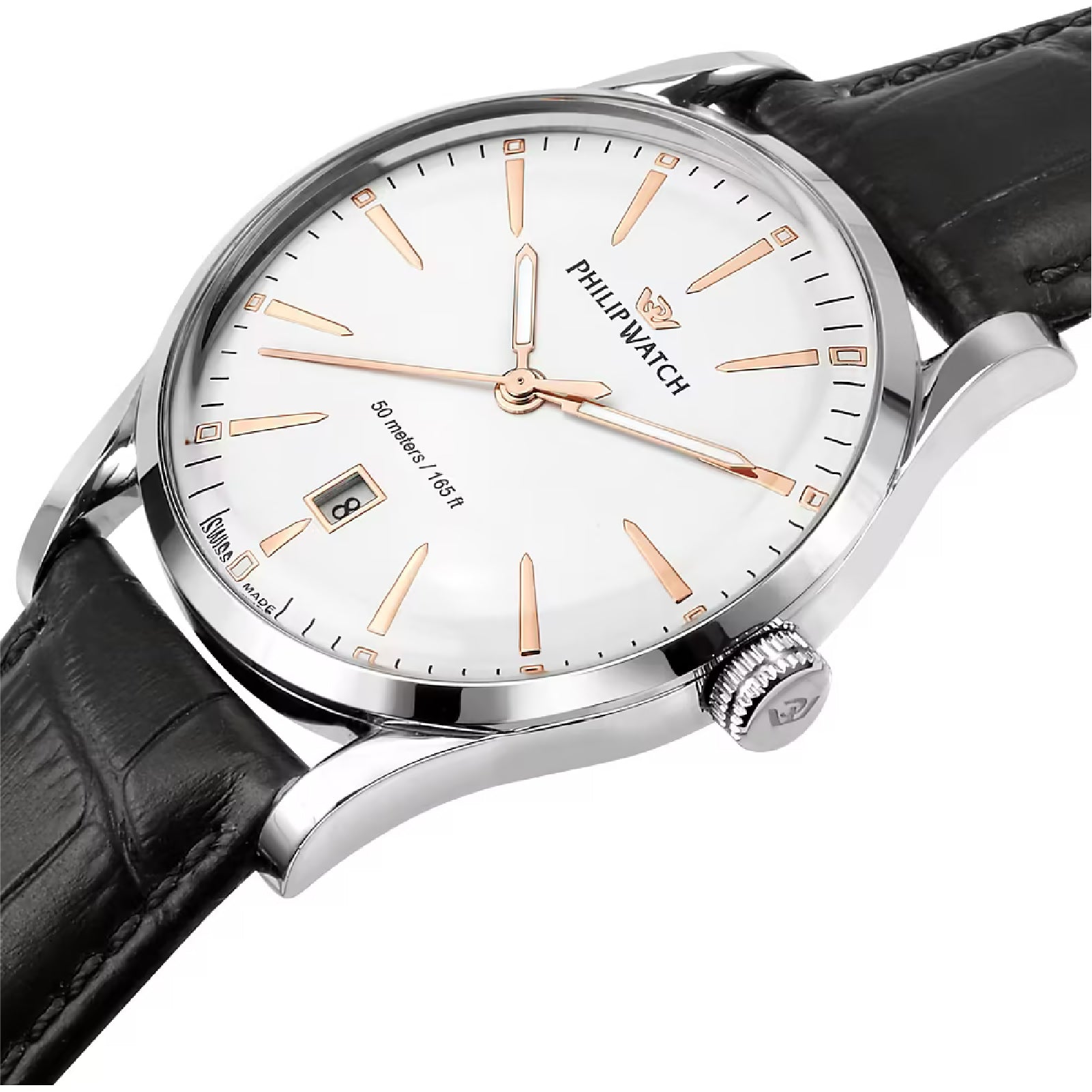Orologio solo tempo Philip Watch in acciaio e pelle nera MISURA UNICA