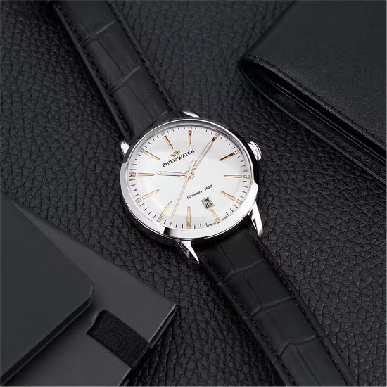 Orologio solo tempo Philip Watch in acciaio e pelle nera MISURA UNICA