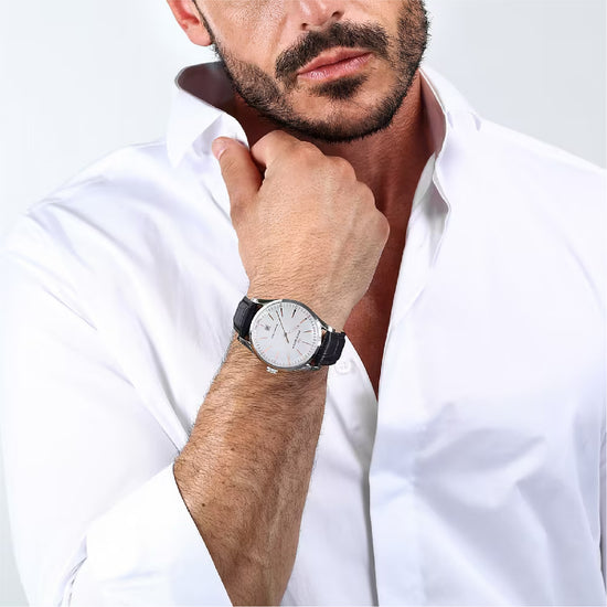 Orologio solo tempo Philip Watch in acciaio e pelle nera MISURA UNICA
