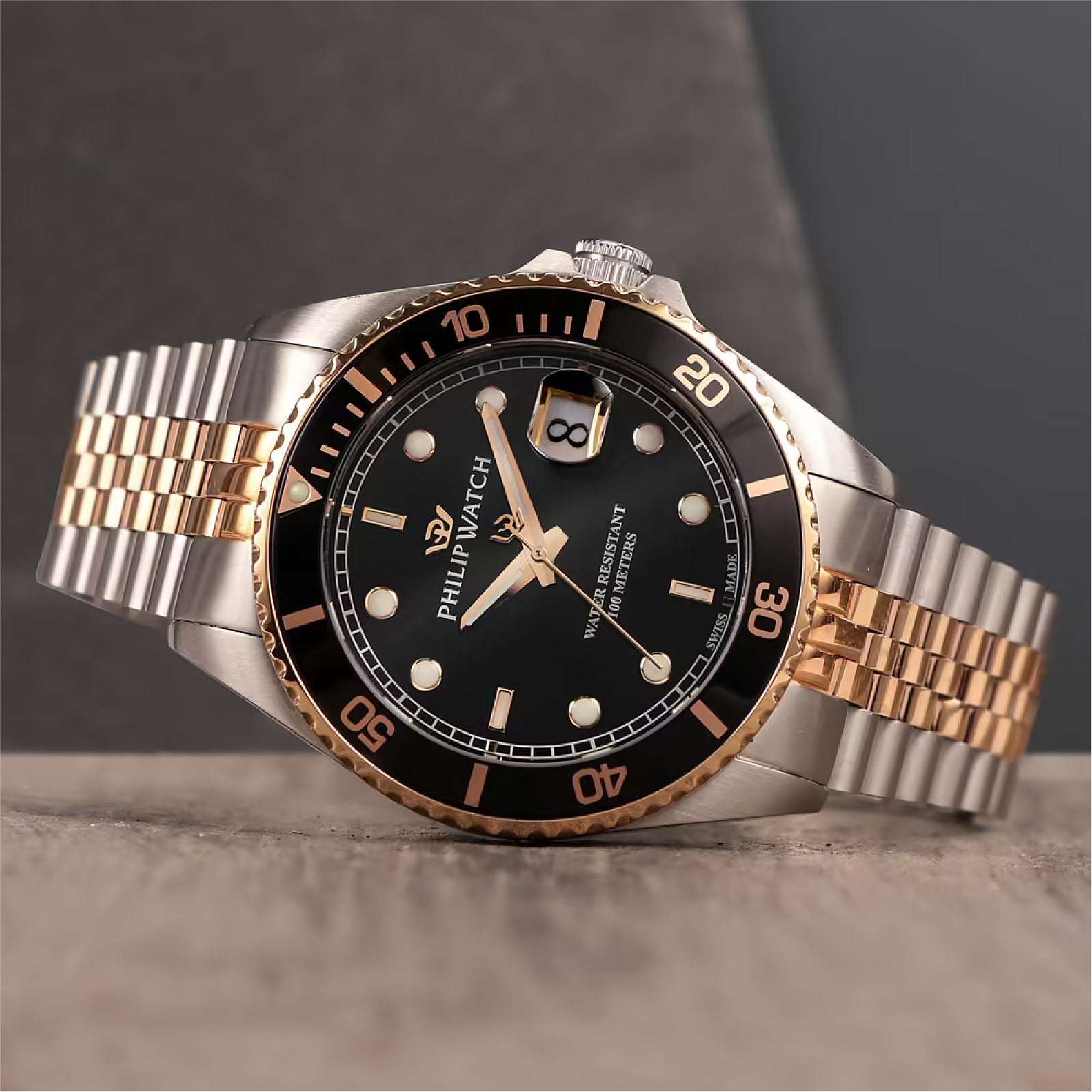 Orologio Philip Watch in acciaio bicolor con quadrante nero MISURA UNICA