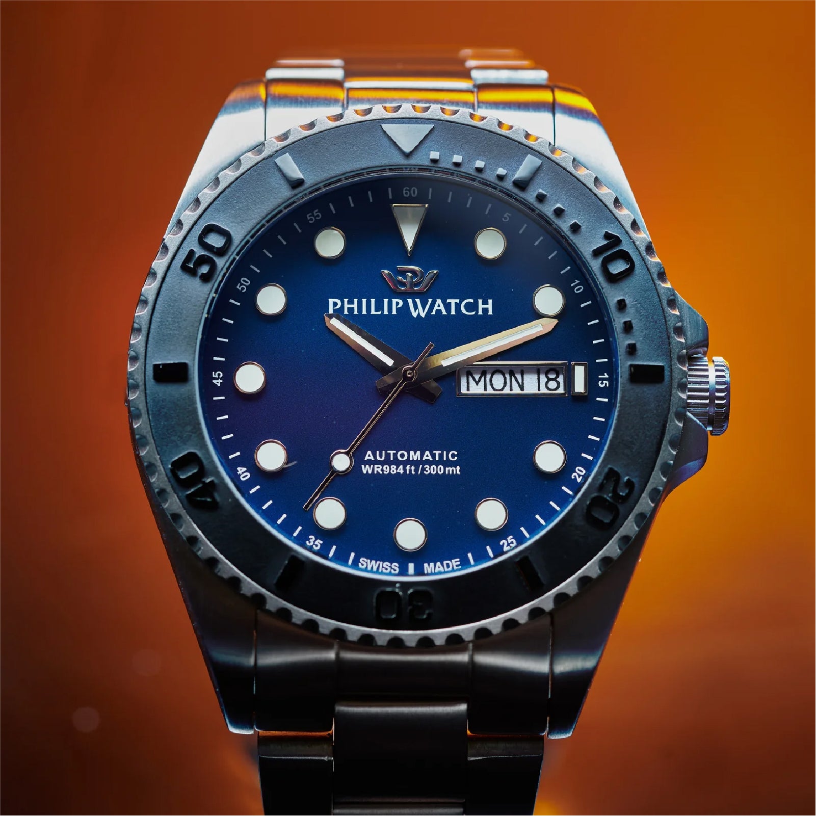 Orologio automatico Philip Watch in acciaio grigio e blu MISURA UNICA