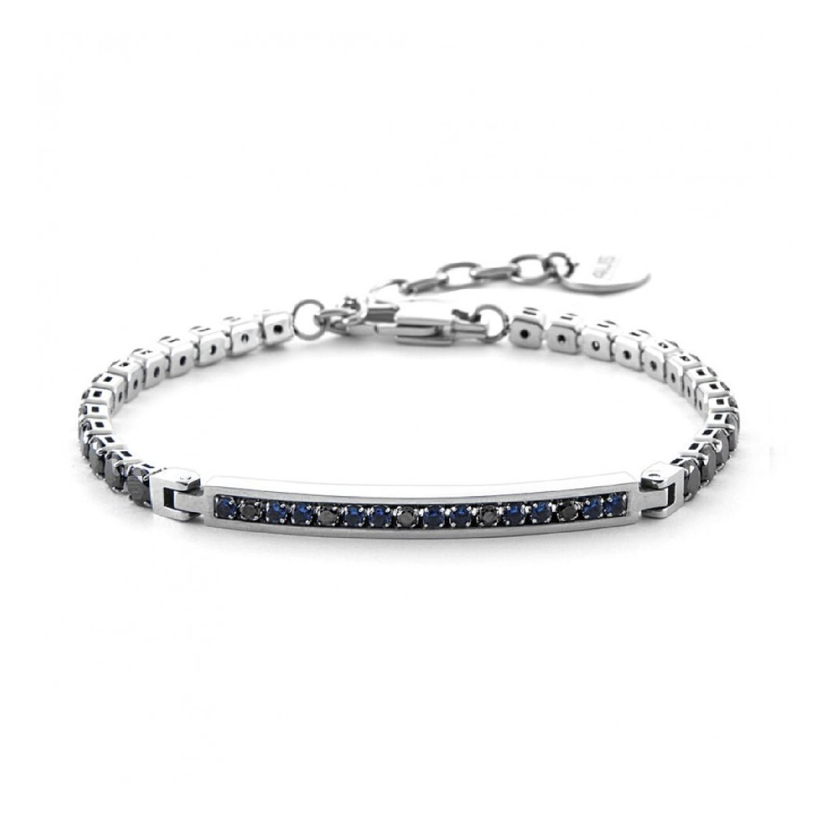 Bracciale tennis Paciotti 4US in acciaio con zirconi blu e neri Regolabile 18-21 cm