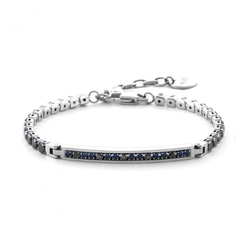 Bracciale tennis Paciotti 4US in acciaio con zirconi blu e neri Regolabile 18-21 cm