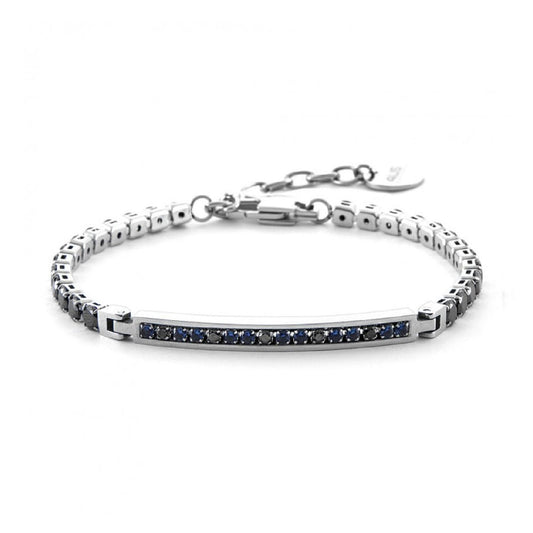 Bracciale tennis Paciotti 4US in acciaio con zirconi blu e neri Regolabile 18-21 cm