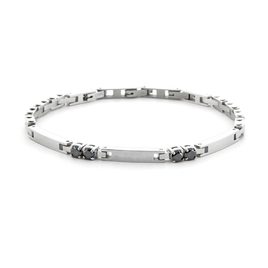 Bracciale uomo 4US Cesare Paciotti in acciaio maglie rettangolari zirconi neri Regolabile 18-23 cm