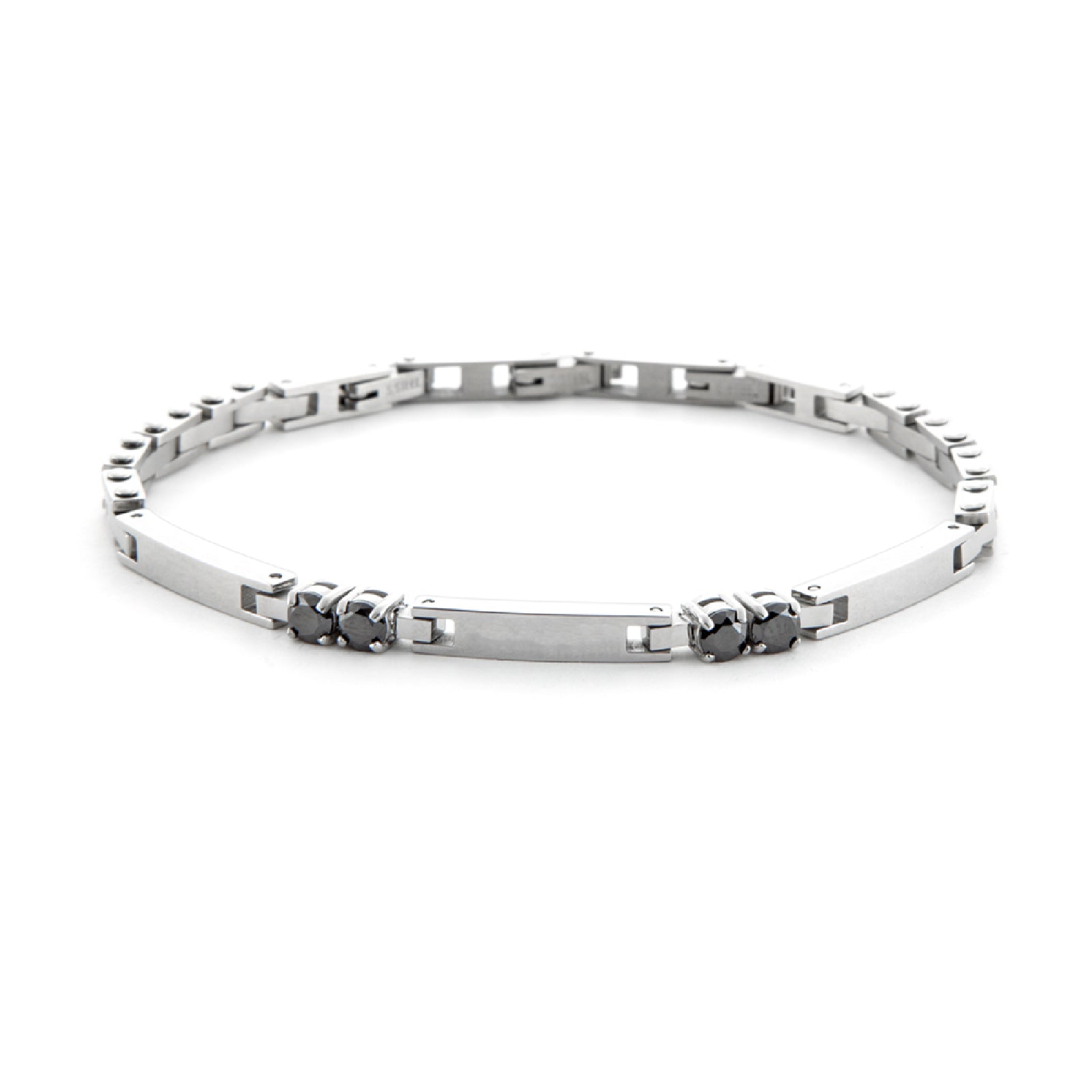 Bracciale uomo 4US Cesare Paciotti in acciaio maglie rettangolari zirconi neri Regolabile 18-23 cm