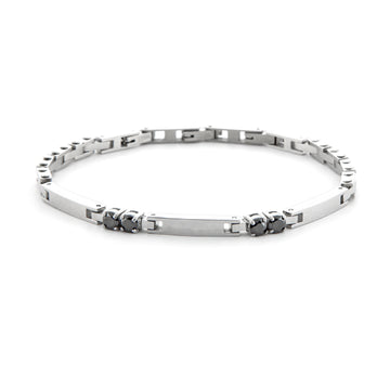 Bracciale uomo 4US Cesare Paciotti in acciaio maglie rettangolari zirconi neri Regolabile 18-23 cm