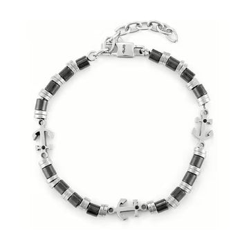 Bracciale Paciotti 4US in acciaio con ancore e zirconi neri Regolabile 18-22 cm