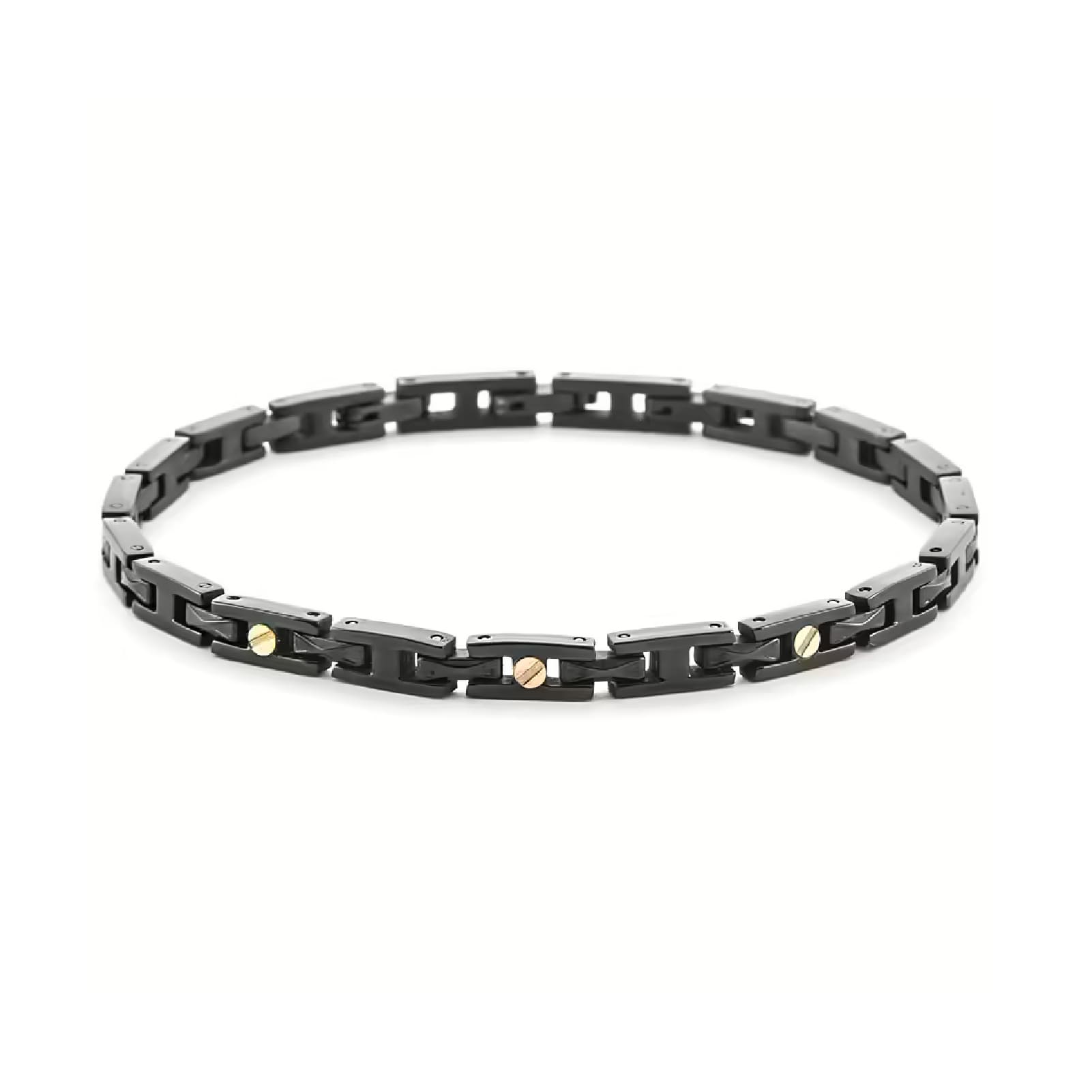 Bracciale Paciotti 4US in acciaio pvd nero con oro e spinello Regolabile 19-22 cm