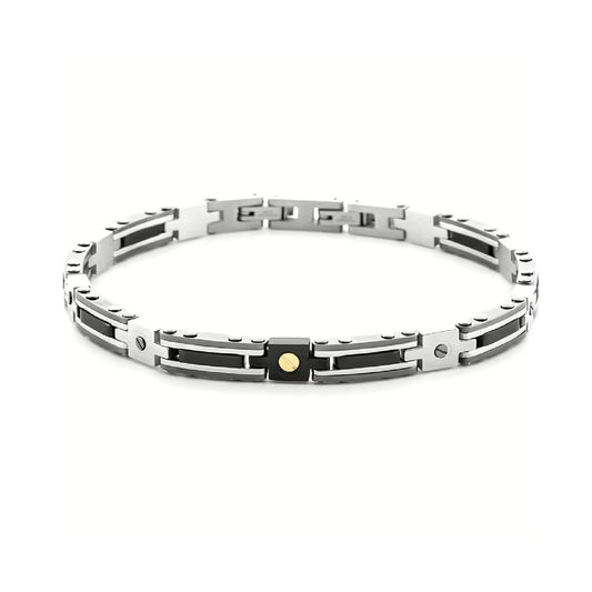 Bracciale Paciotti 4US acciaio pvd nero con inserto in oro Regolabile 19-21 cm