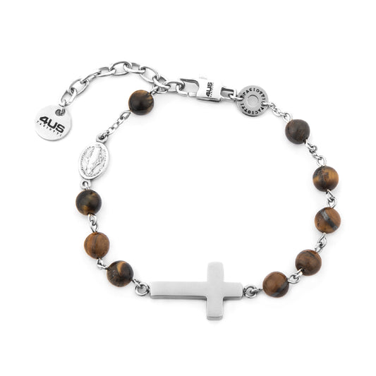 Bracciale rosario uomo Paciotti 4US acciaio con occhio tigre Regolabile 18,5-22,5 cm