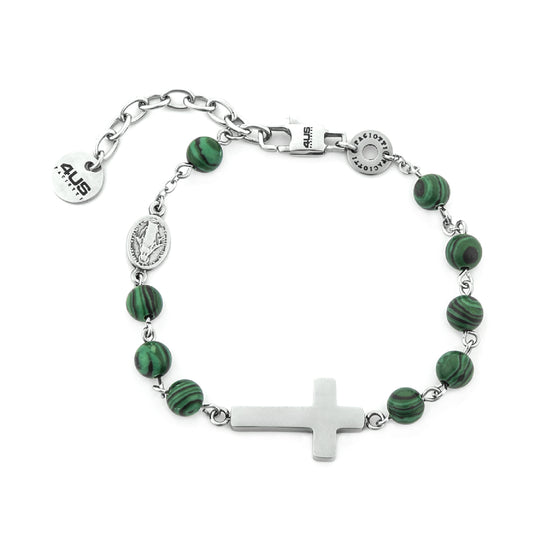 Bracciale rosario uomo Paciotti 4US acciaio con malachite Regolabile 18,5-22,5 cm