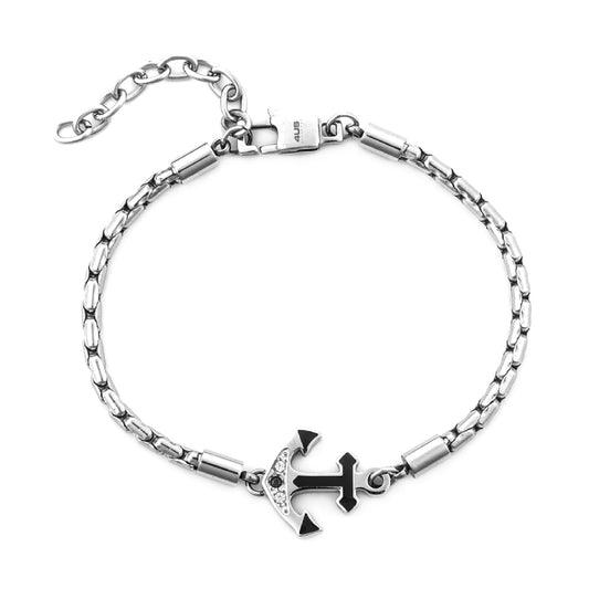 Bracciale uomo Paciotti 4US in acciaio con ancora e zirconi Regolabile 18-22 cm
