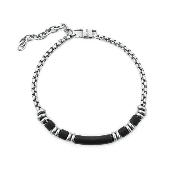 Bracciale da uomo Paciotti 4US in acciaio con tubini neri Regolabile 18-22 cm