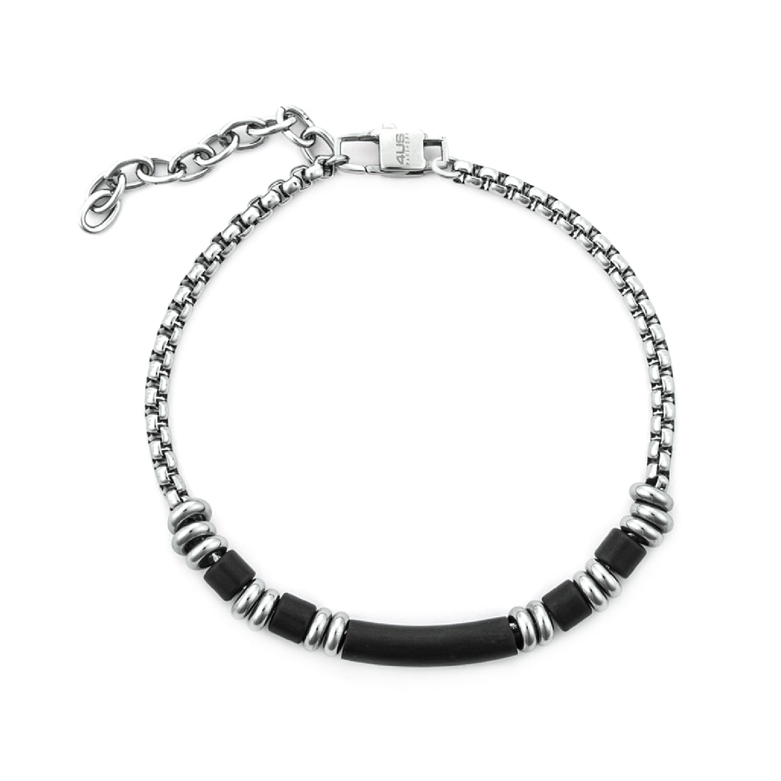 Bracciale da uomo Paciotti 4US in acciaio con tubini neri Regolabile 18-22 cm