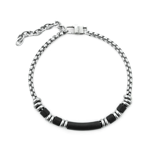 Bracciale da uomo Paciotti 4US in acciaio con tubini neri Regolabile 18-22 cm