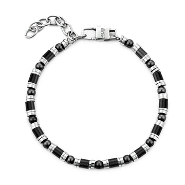 Bracciale uomo Paciotti 4US in acciaio con tubini e sfere neri Regolabile 18-22 cm