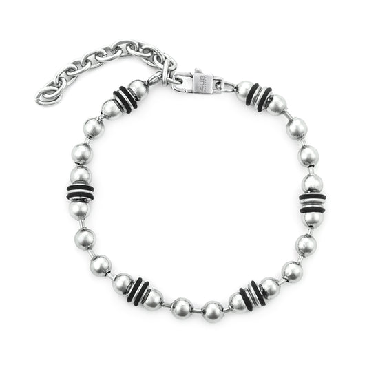 Bracciale uomo Paciotti 4US acciaio con sfere e gomma nera Regolabile 18-22 cm