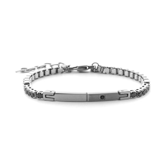 Bracciale da uomo Paciotti 4US in acciaio con targa e zirconi Regolabile 18-22 cm