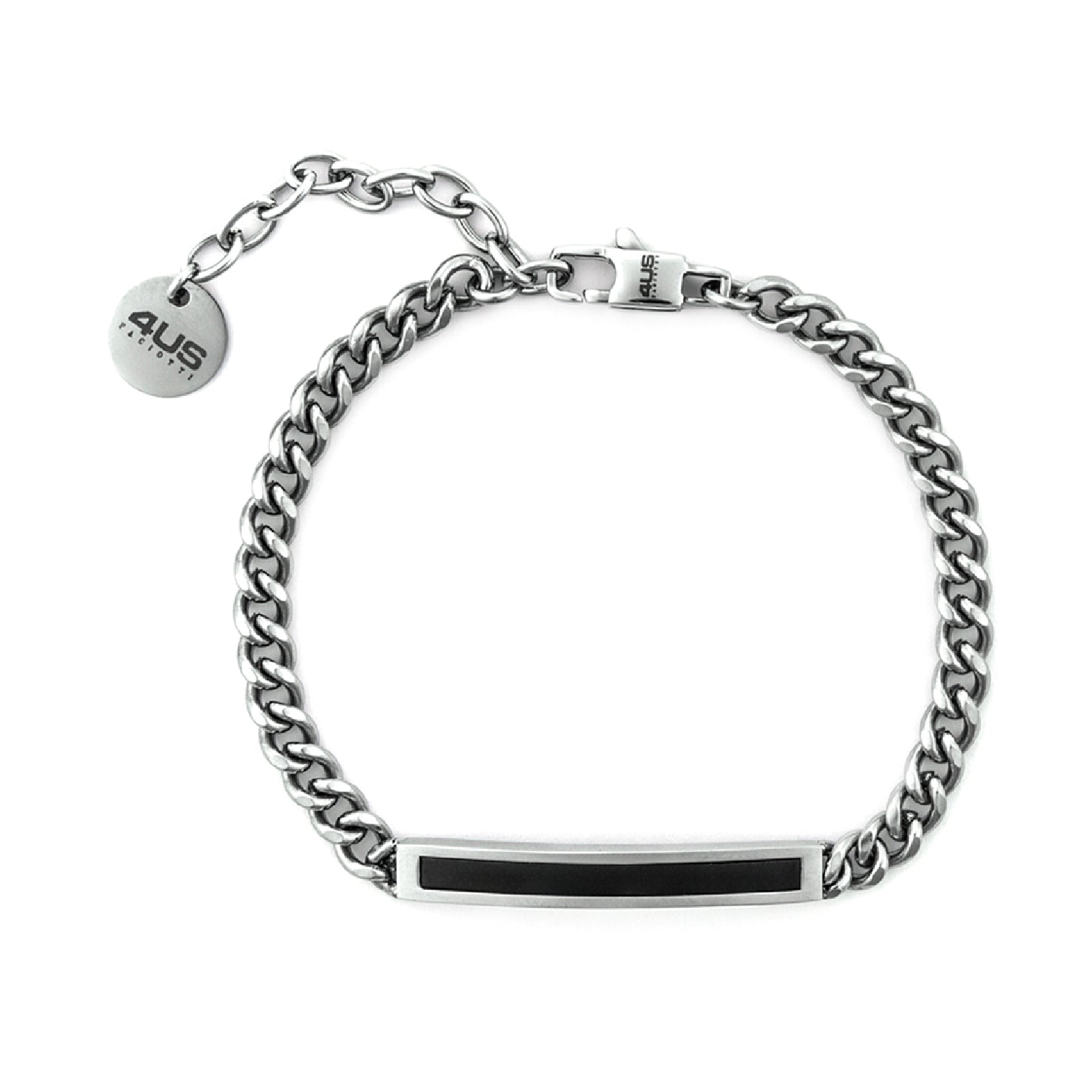 Bracciale da uomo Paciotti 4US in acciaio con targhetta nera Regolabile 18-22 cm
