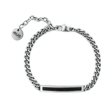 Bracciale da uomo Paciotti 4US in acciaio con targhetta nera Regolabile 18-22 cm