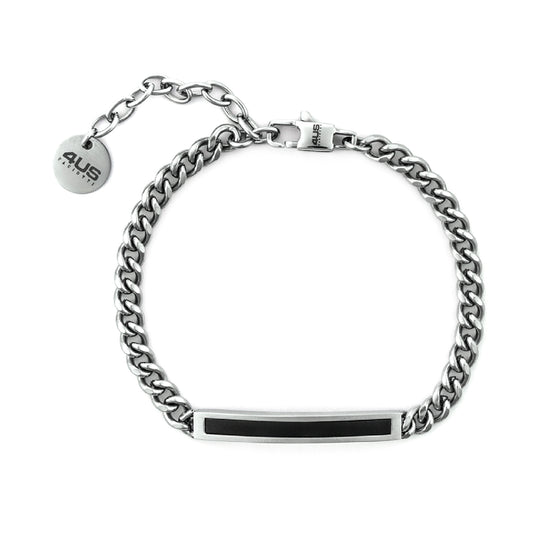 Bracciale da uomo Paciotti 4US in acciaio con targhetta nera Regolabile 18-22 cm