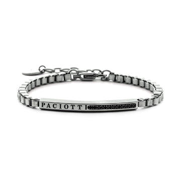 Bracciale da uomo Paciotti 4US in acciaio logo e zirconi neri Regolabile 18-22 cm
