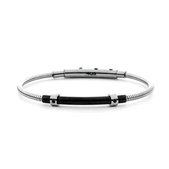 Bracciale rigido da uomo Paciotti 4US in acciaio sezione nera Regolabile 18-20 cm