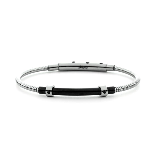 Bracciale rigido da uomo Paciotti 4US in acciaio sezione nera Regolabile 18-20 cm