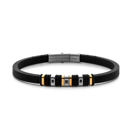 Bracciale in gomma nera uomo Paciotti 4US con zirconi neri Regolabile 18-20 cm