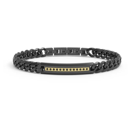 Bracciale Paciotti 4US in acciaio nero targhetta oro e pietre Regolabile 18,5-22 cm