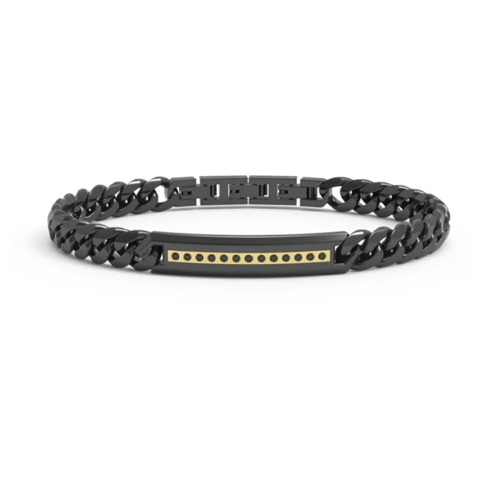 Bracciale Paciotti 4US in acciaio nero targhetta oro e pietre Regolabile 18,5-22 cm