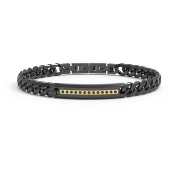 Bracciale Paciotti 4US in acciaio nero targhetta oro e pietre Regolabile 18,5-22 cm