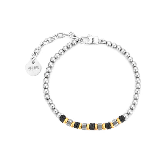 Bracciale Paciotti 4US acciaio pvd oro e pietra lava nera Regolabile 18-21 cm