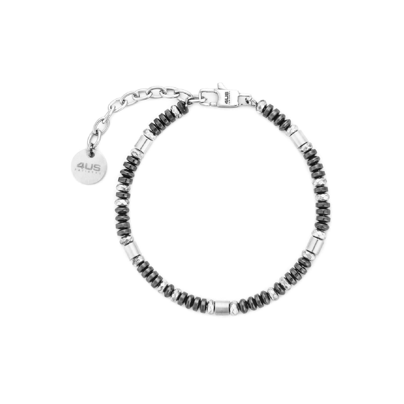 Bracciale Paciotti 4US in acciaio con ematite grigia Regolabile 18-21 cm
