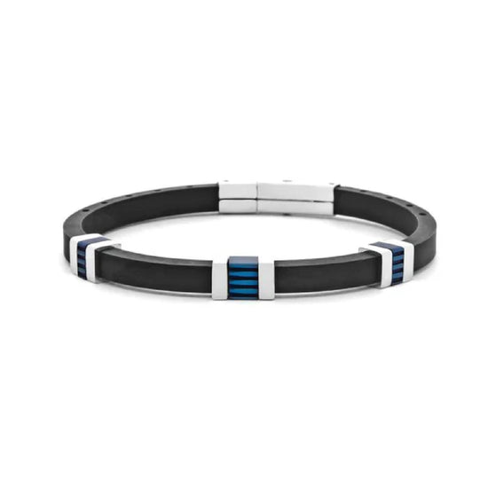 Bracciale Paciotti 4US in acciaio lucido e gomma con pvd blu 21 cm