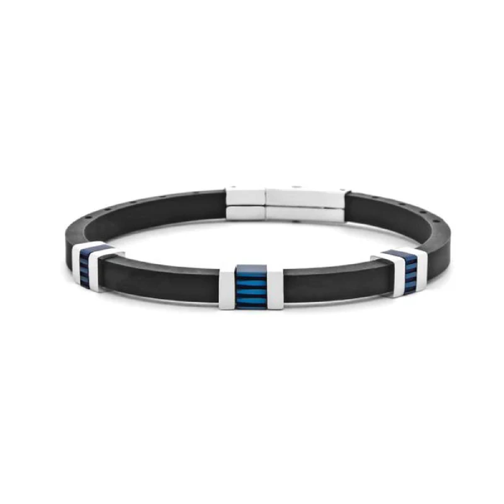 Bracciale Paciotti 4US in acciaio lucido e gomma con pvd blu 21 cm