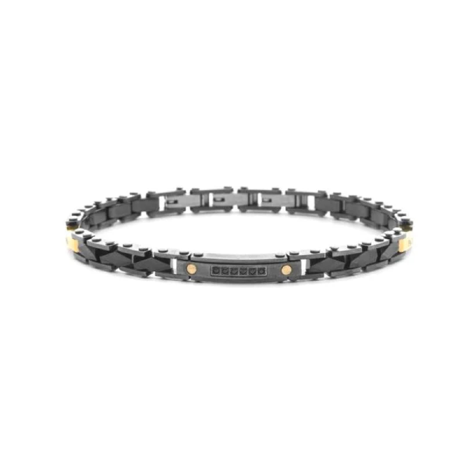 Bracciale Paciotti 4US in acciaio nero e ceramica con oro Regolabile 19-21 cm