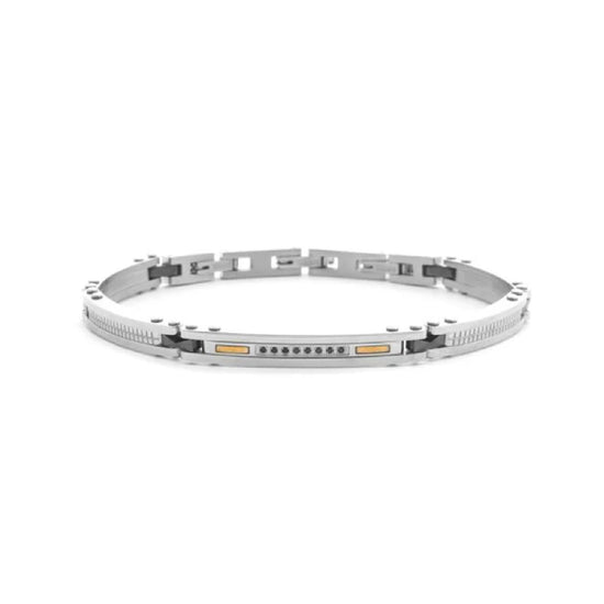 Bracciale Paciotti 4US in acciaio inserti ceramica nera e oro Regolabile 19-22 cm