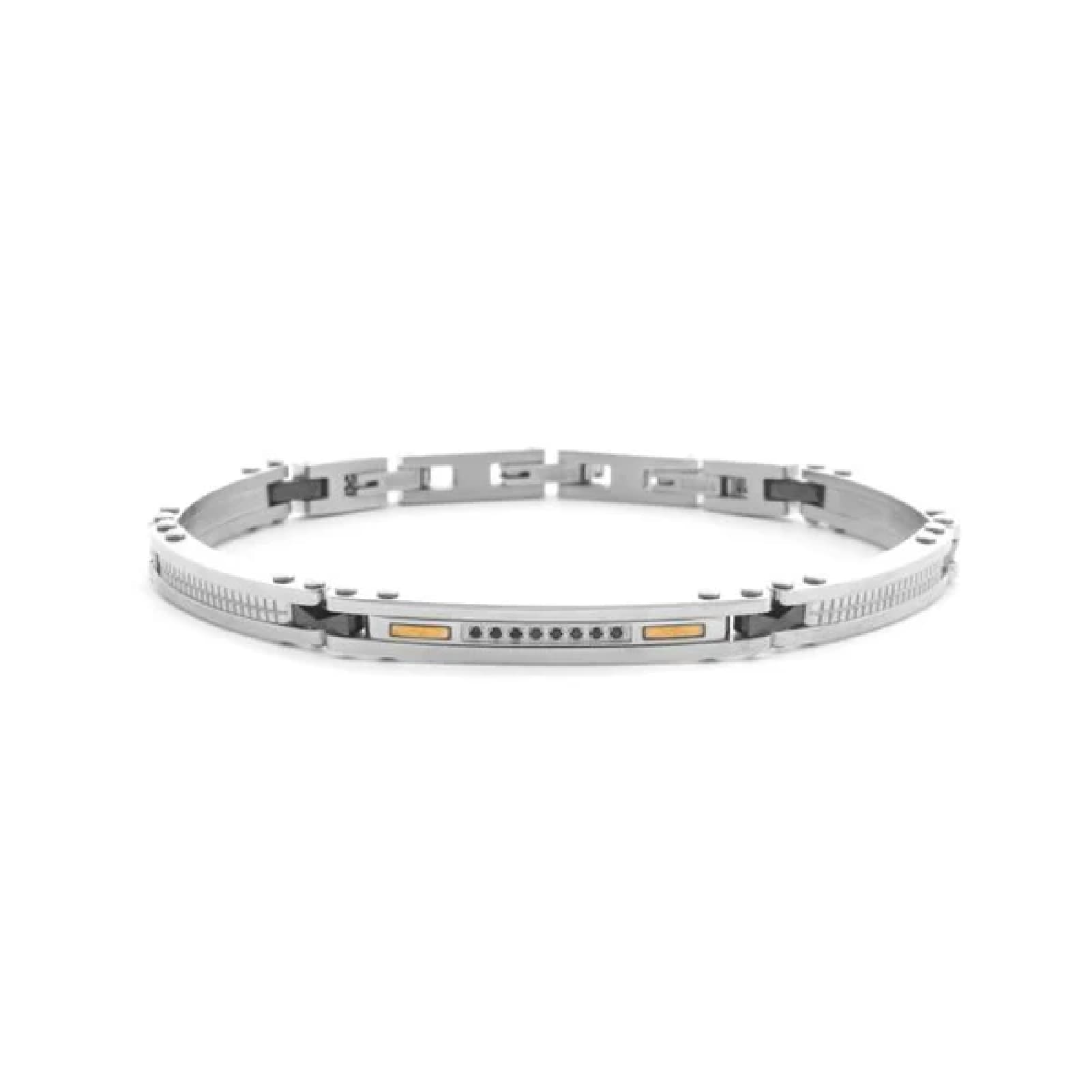 Bracciale Paciotti 4US in acciaio inserti ceramica nera e oro Regolabile 19-22 cm