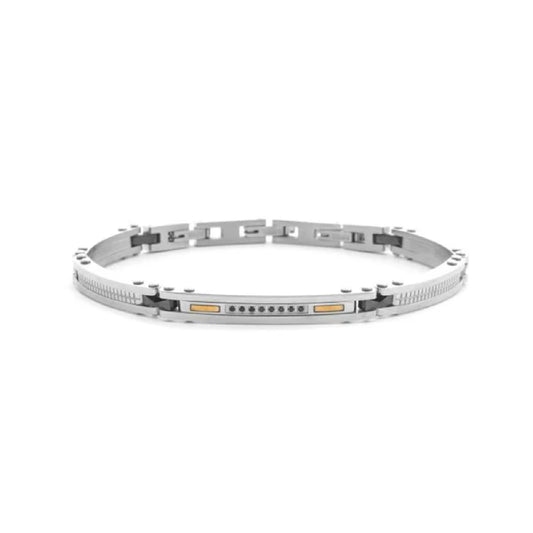 Bracciale Paciotti 4US in acciaio inserti ceramica nera e oro Regolabile 19-22 cm